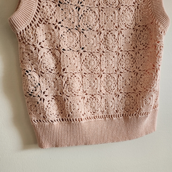 Kooples NWT 1 (S) cotton crochet sweater vest, pink - Picture 6 of 14